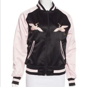 RITA ORA X ADIDAS Black & Light Pink Embroidered Reversible Satin Bomber Jacket